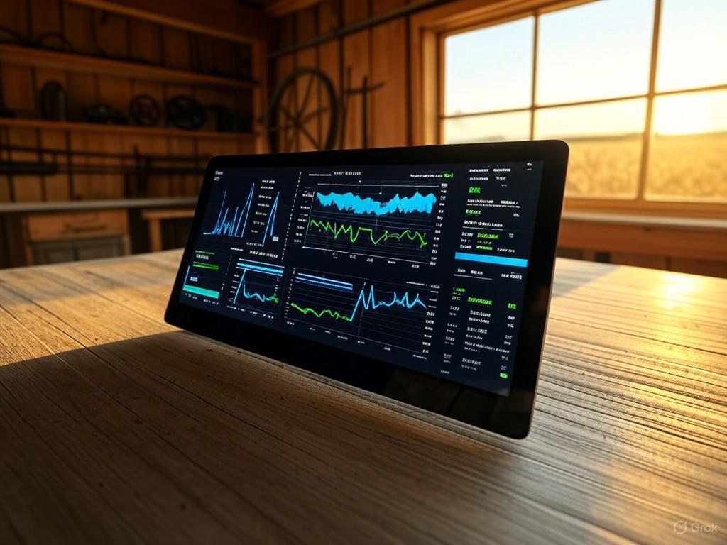 AI analytics dashboard in a farmhouse