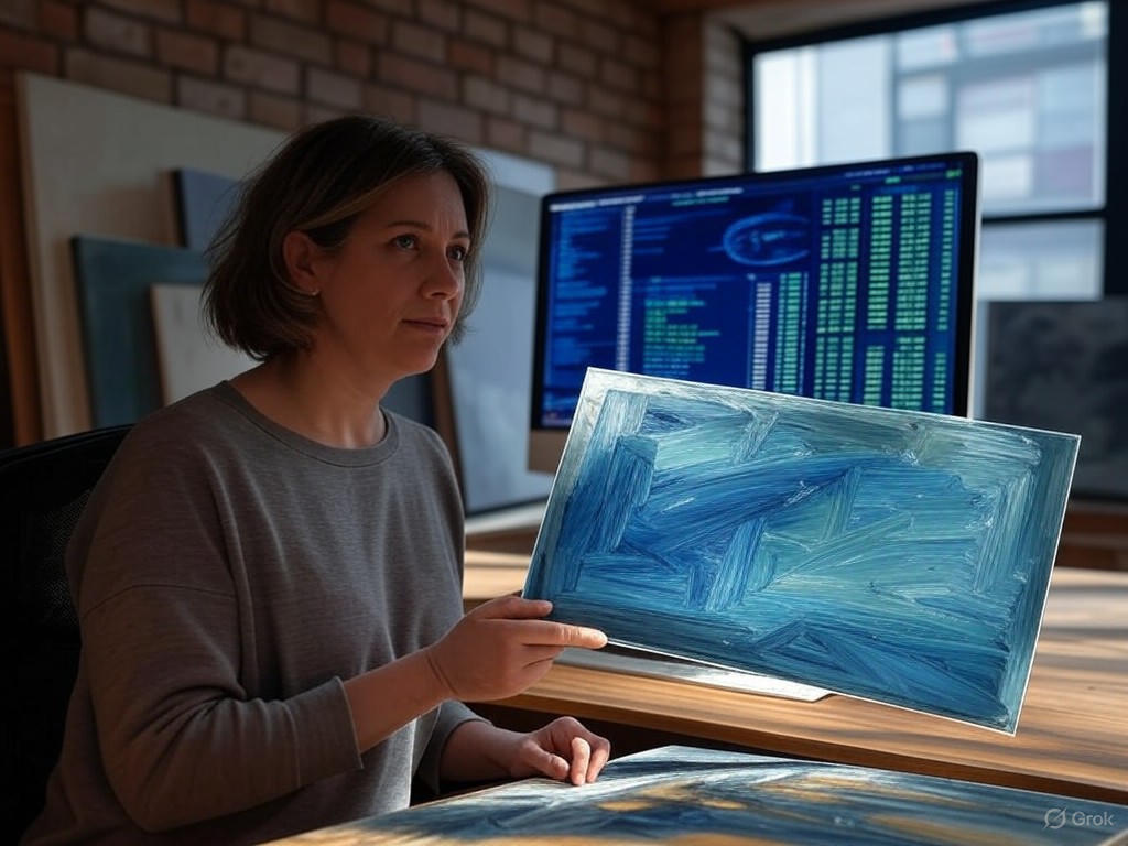 Artist verifying provenance on blockchain
