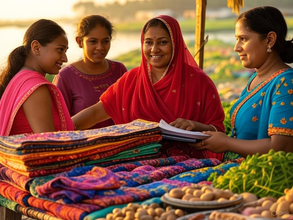 Women entrepreneurs at a Bangladeshi market stall