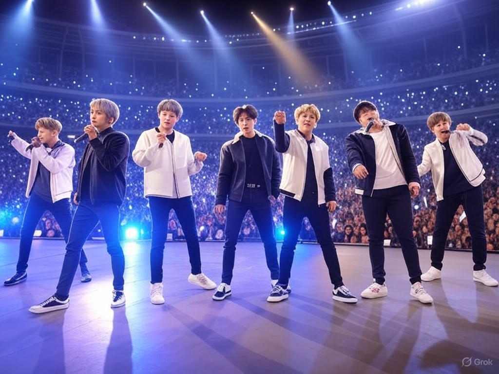 BTS performing under stadium lights