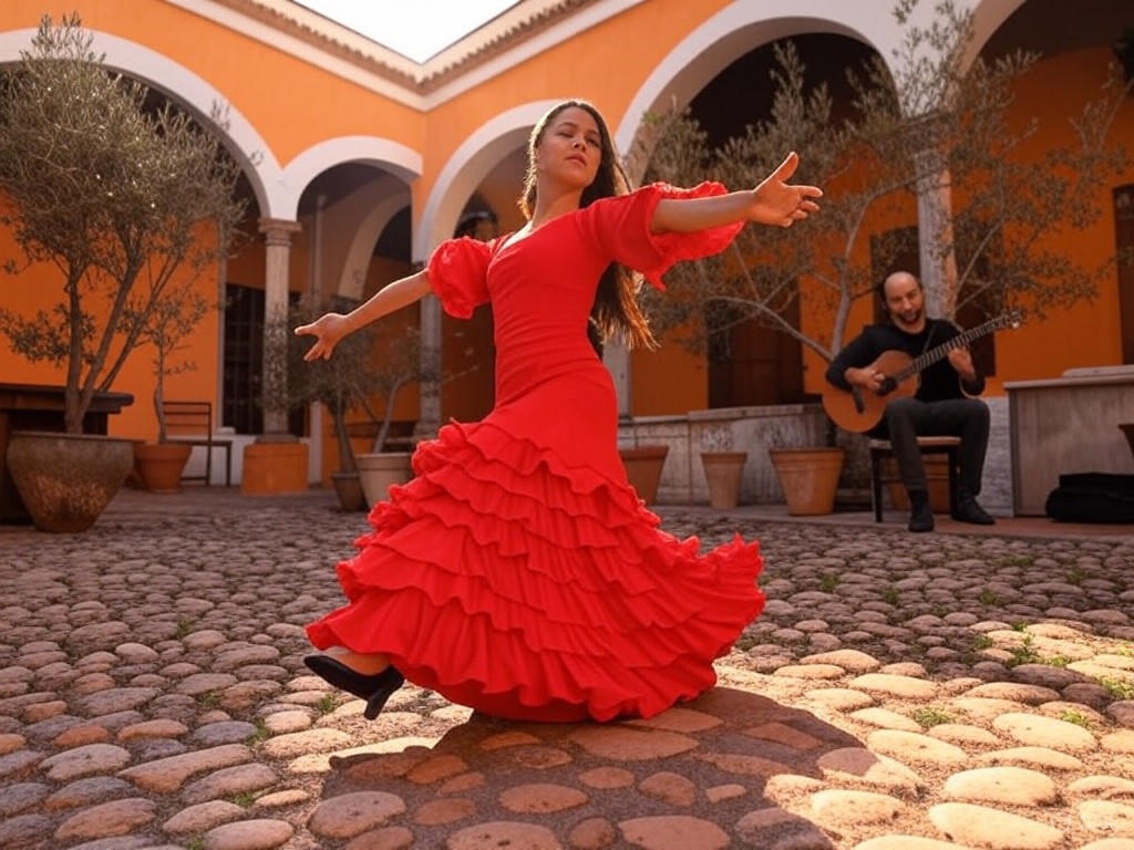 Flamenco dancer in Andalusian courtyard