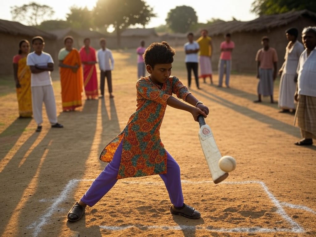 Young cricketers in a village match