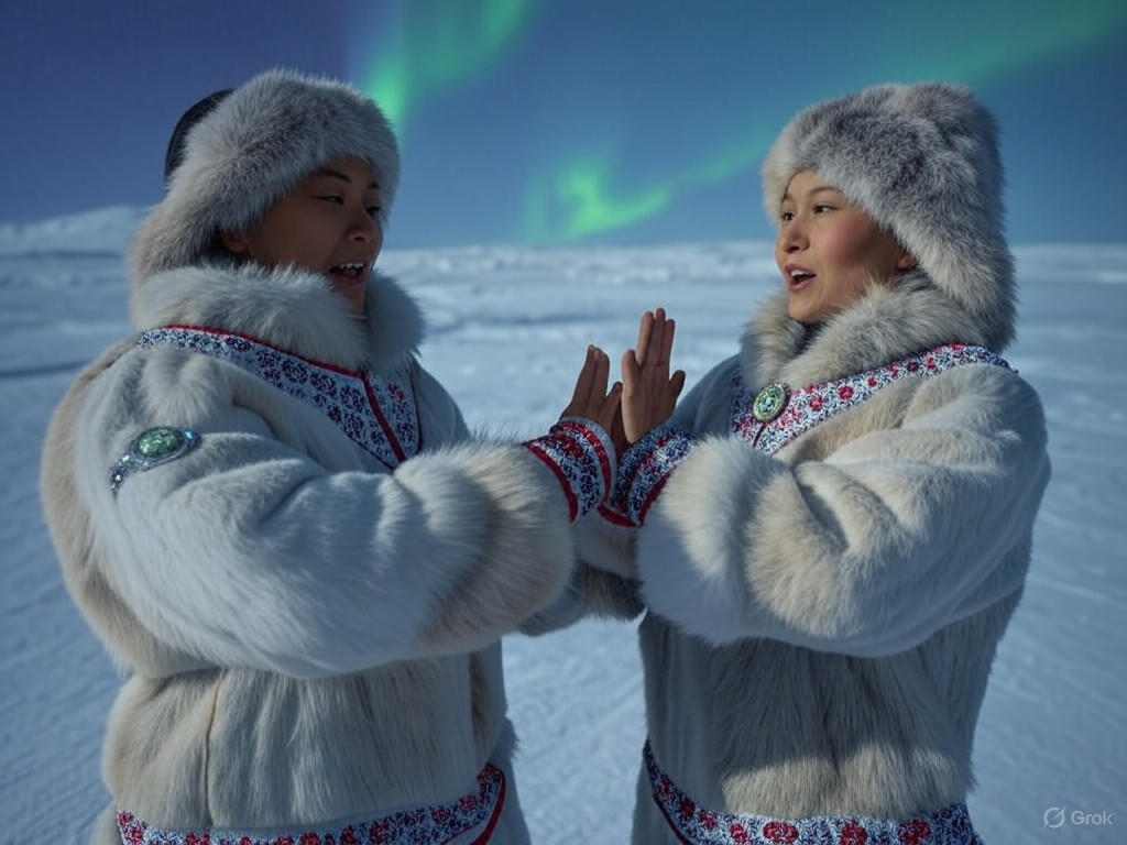 Inuit throat singers in traditional attire