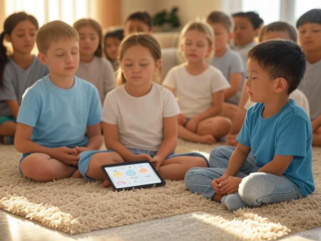 Children engaging in a guided mindfulness session
