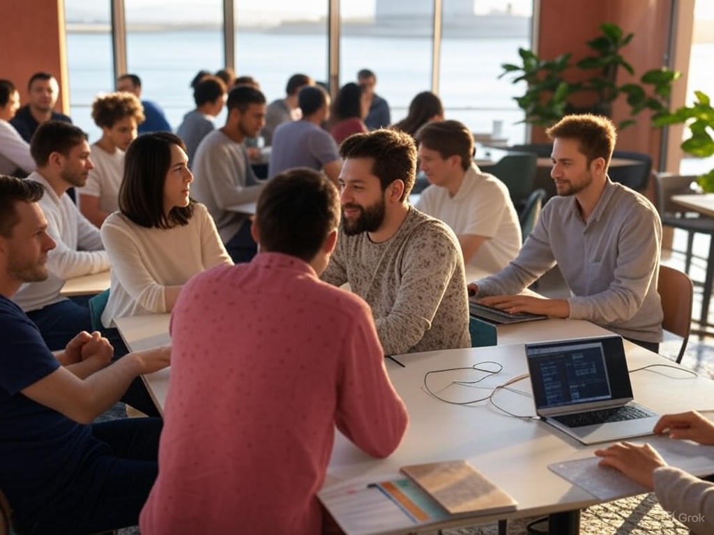 Freelancers networking in Lisbon's tech hub
