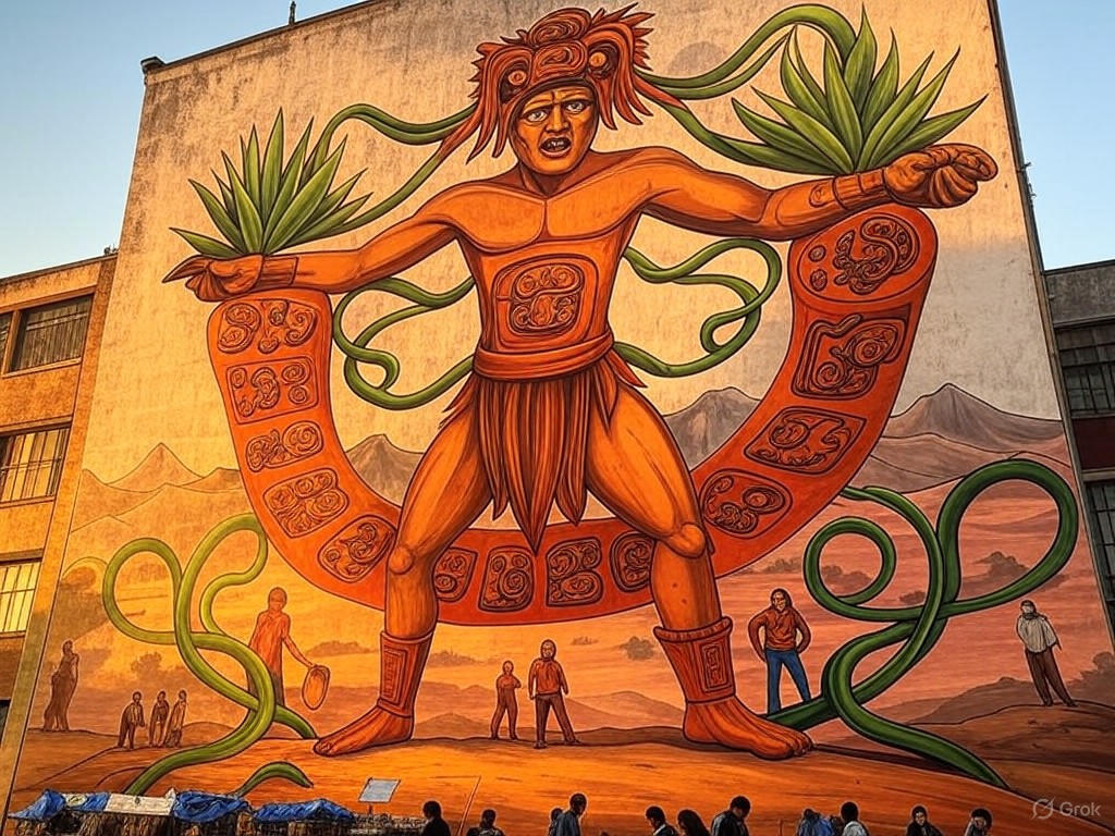A towering mural in Mexico City symbolizing indigenous resilience