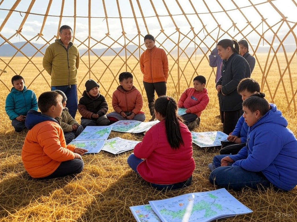 Nomadic family with educators in session