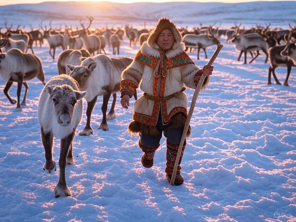 Reindeer migration in the Arctic wilderness
