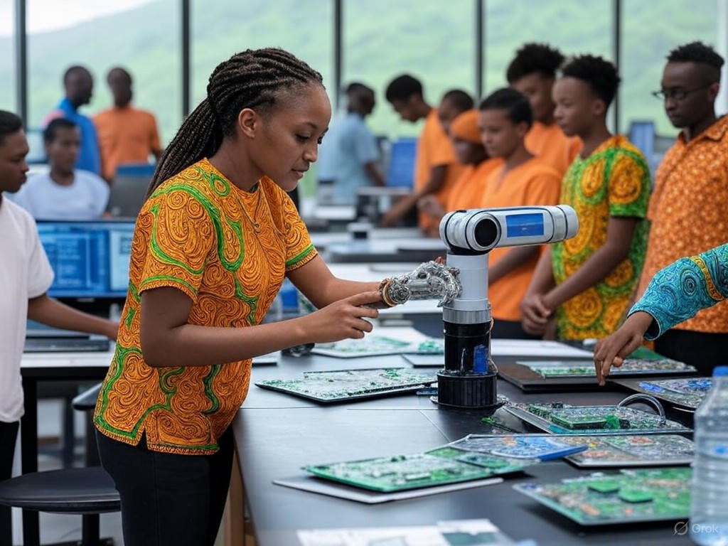 Rwandan students in STEM lab