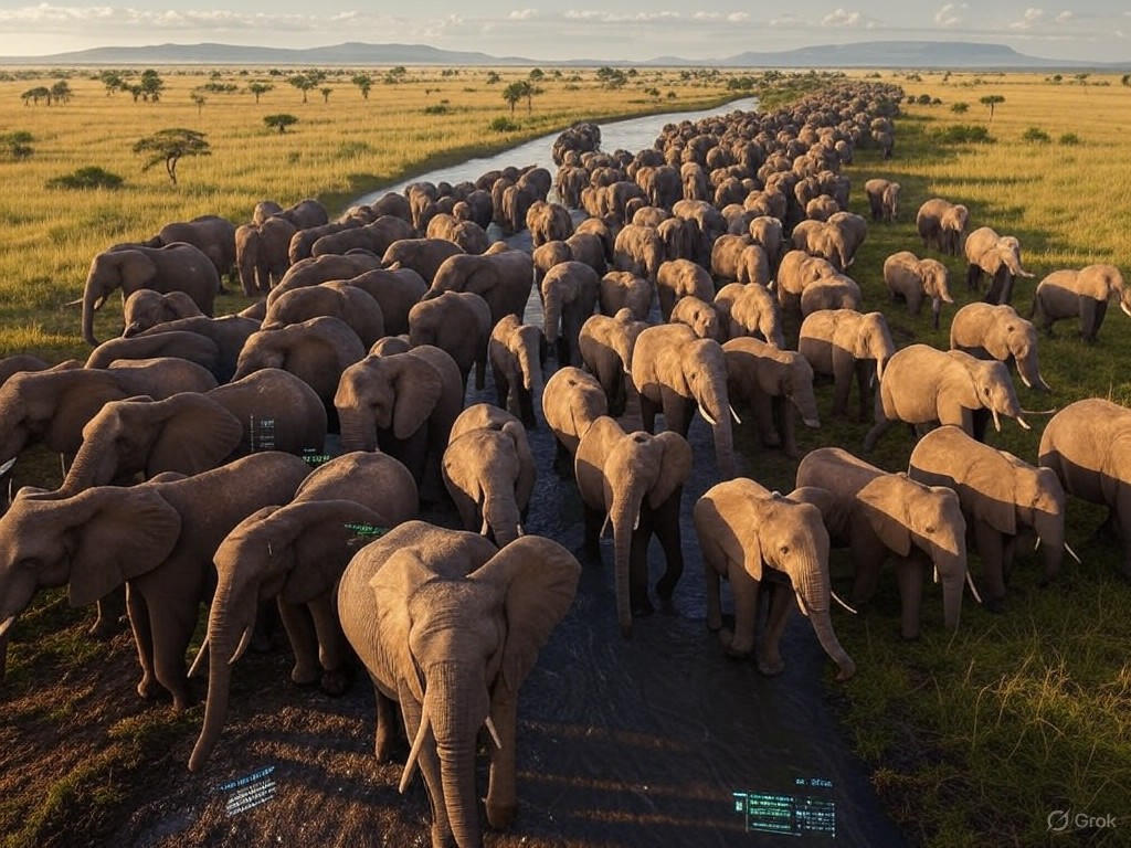 Satellite imagery of elephant migration