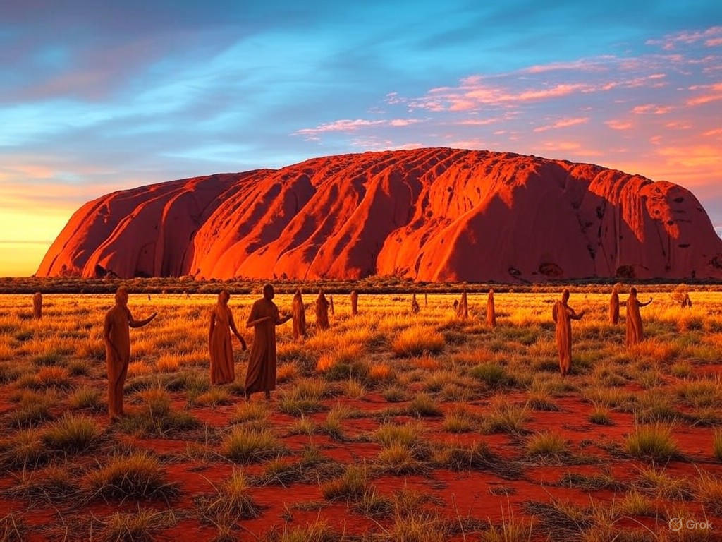 A vibrant depiction of Uluru's creation story