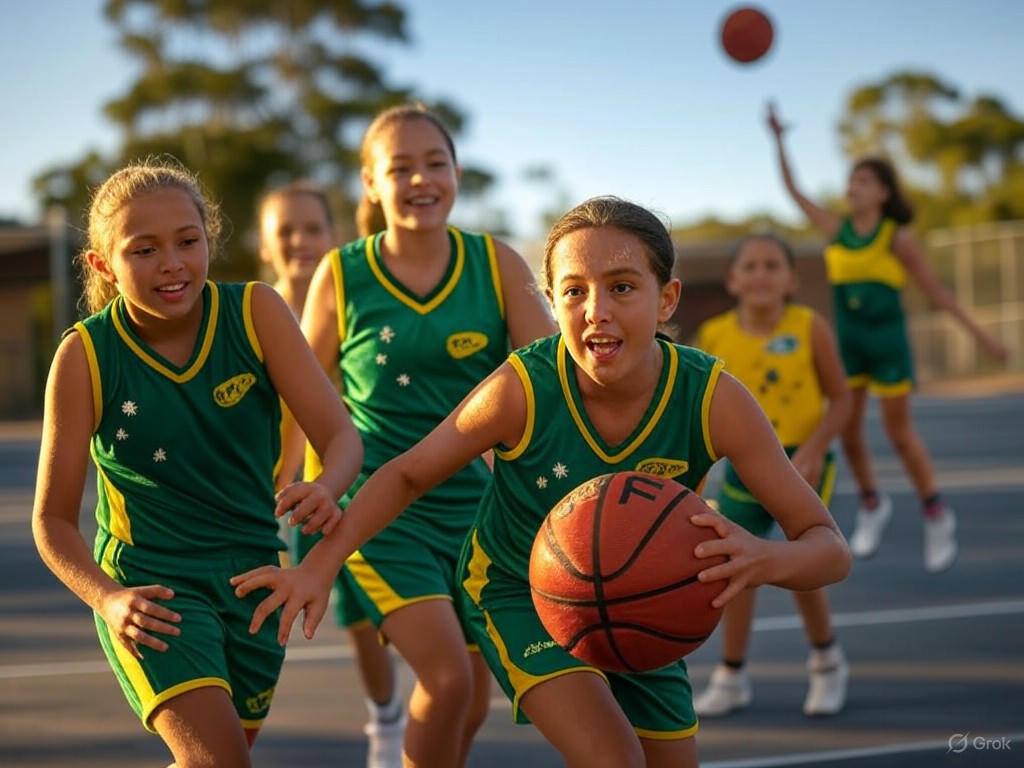 Young girls playing basketball