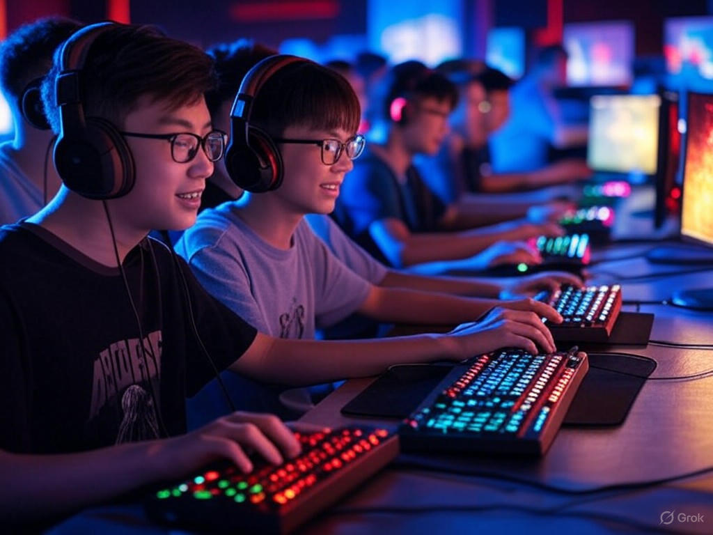 Youth e-sports enthusiasts in a Chinese gaming cafe